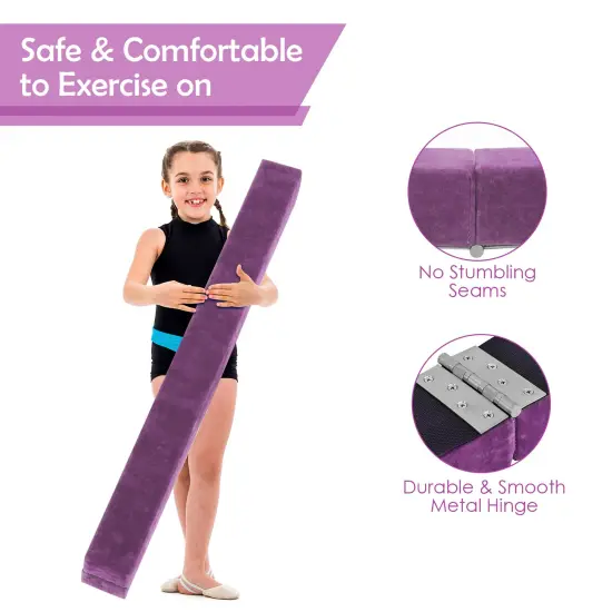 7 Feet Folding Portable Floor Balance Beam with Handles for Gymnasts Purple {5}