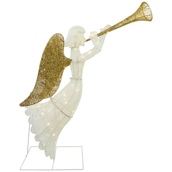 Northlight Lighted Glittered Trumpeting Angel Outdoor Christmas Decoration - 48" - Clear Lights Silver {1}