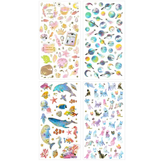 Wrapables 3D Epoxy Stickers for Scrapbooking, Journal, Planner, Decals for Phone or Notebook (4 Sheets) Marine, Cats, Space {1}