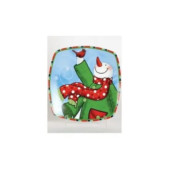 Lynn Roberts 12" Snow Drift Multi-Color Snowman Square Porcelain Christmas Dining Plate White {1}