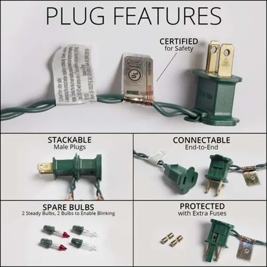 20w Commercial 50 Clear Mini Lights Lamp Lock Green Wire 6-in Spacing {3}