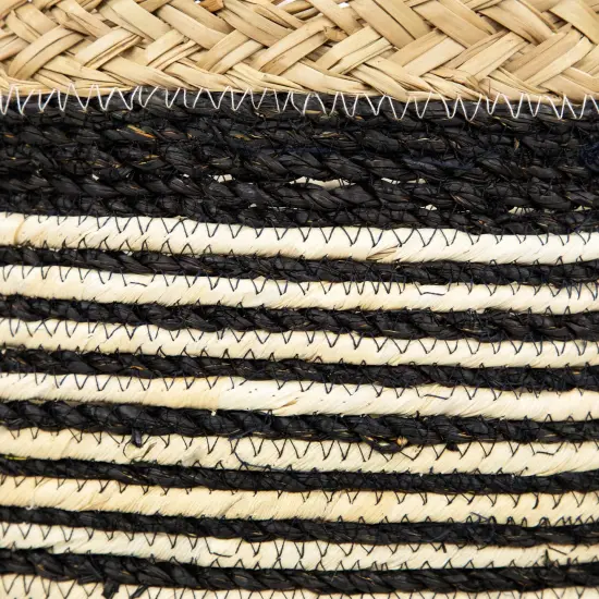 Northlight Set of 3 Tan and Black Striped Seagrass Storage Baskets with Braided Trim 17" Brown {7}