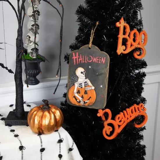 Northlight 9.75" Skeleton and Jack-O-Lantern Halloween Wall Sign Black {3}