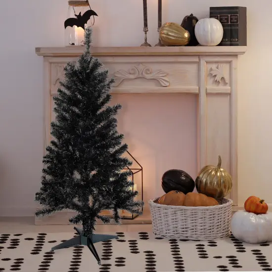Northlight Holographic Black Slim Artificial Tinsel Halloween Tree - 4' - Black - Unlit {3}
