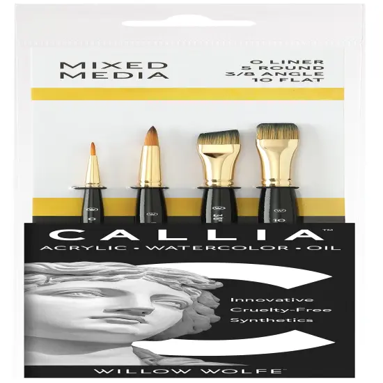 Willow Wolfe Callia Artist Mixed Media Starter Brush Set-Liner, Round, Angle, Flat {1}