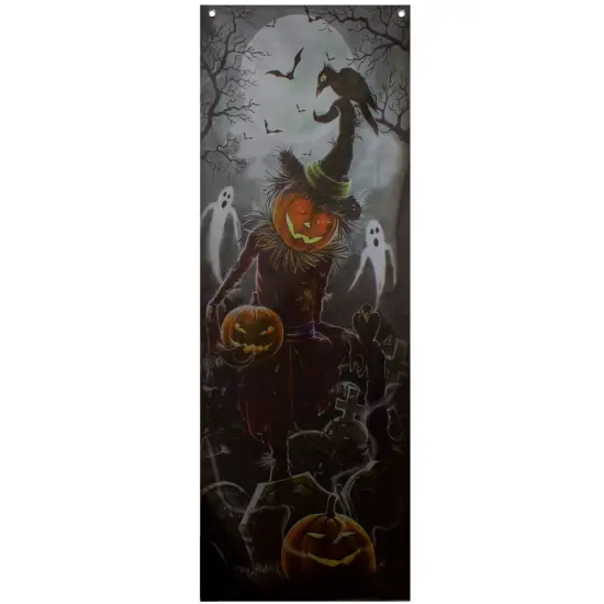 Northlight Jack O' Lantern in Graveyard Halloween Door Decoration - 70.75" Black {1}