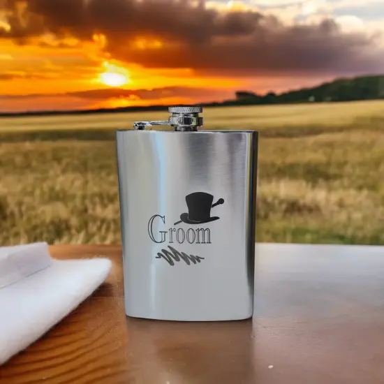 8oz Groom Wedding Stainless Steel Flask {5}