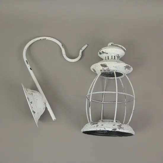 Set of 2 Rustic Distressed Metal Wall Mounted Railroad Lantern Hanging Sconces {5}