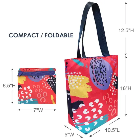 Wrapables Carryall Shopping Travel Tote Bag with Durable Ripstop Polyester - Foldable, Waterproof, and OEKO-TEX Certified Small, Bright Retro {2}