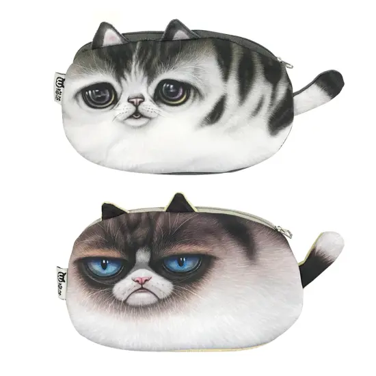 Wrapables Cat Face Cosmetic Pouch Pencil Case (Set of 2) Sad Grumpy {1}