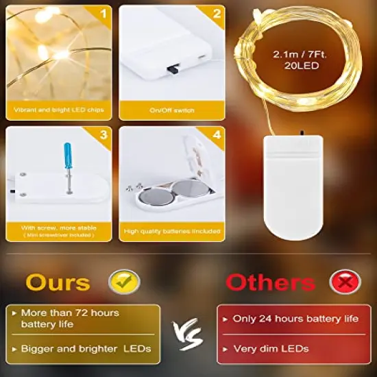 Brightown 12 Pack Led Fairy Lights Battery Operated String Lights Waterproof Silver Wire 7 Feet 20 Led Firefly Starry Moon Lights for DIY Wedding Party Bedroom Patio Christmas {3}