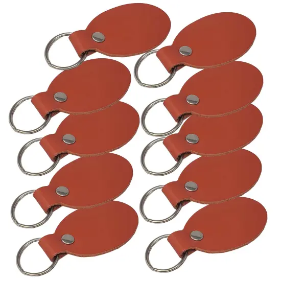 Oval Leather Keychains Kit &ndash; Full-Grain Latigo, DIY Personalization Ready, 10 Pack Orange {1}