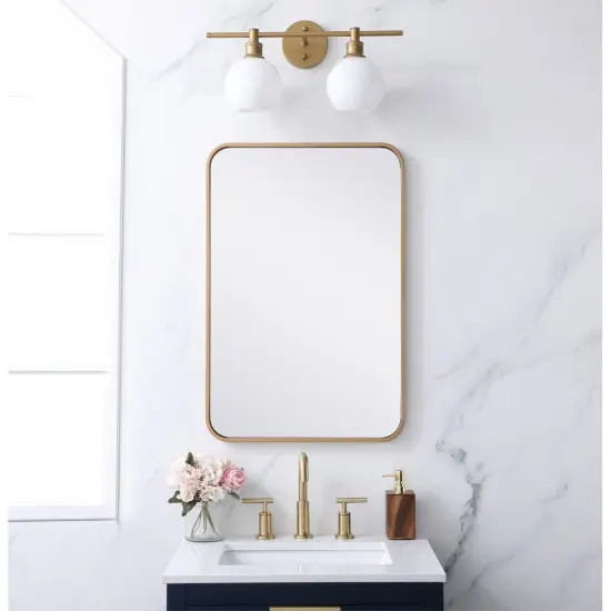 Soft corner metal rectangular mirror 20x30 inch inBrass {2}