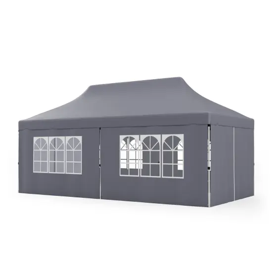 10 X 20 Ft Pop Up Canopy With 6 Sidewalls And Windows And Carrying Bag For Party Wedding Picnic Grey {3}