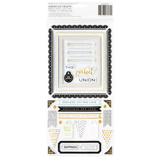American Crafts A Perfect Match Thickers Stickers 91/Pkg-Phrase, Gold Foil {3}