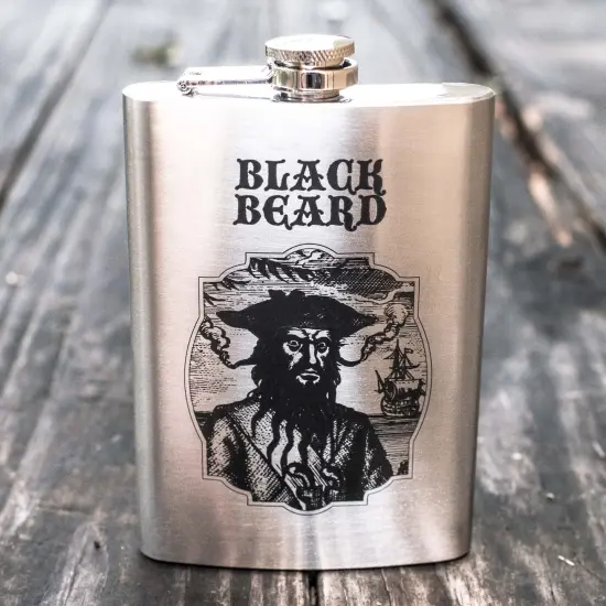 8oz Stainless Steel Black Beard Flask {1}