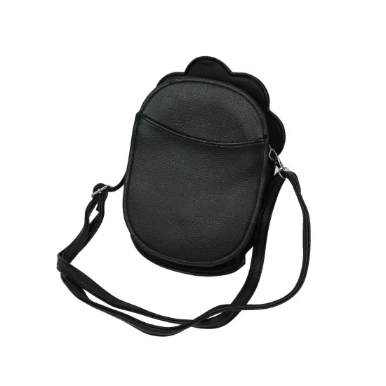 Adorable Black Vinyl Mexican Girl With Flower Crown Crossbody Bag {4}