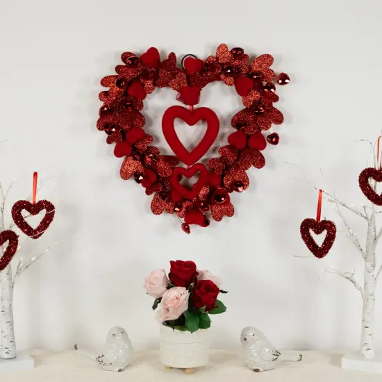 Northlight Heart Shaped Glittered Valentine's Day Wreath - 22" - Red {3}