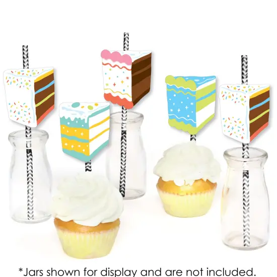 Big Dot of Happiness Cake Time - Paper Straw Decor - Happy Birthday Party Striped Decorative Straws - Set of 24 {6}