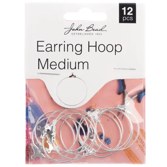 John Bead Earring Hoop Medium 25mm 12/Pkg-Silver {1}