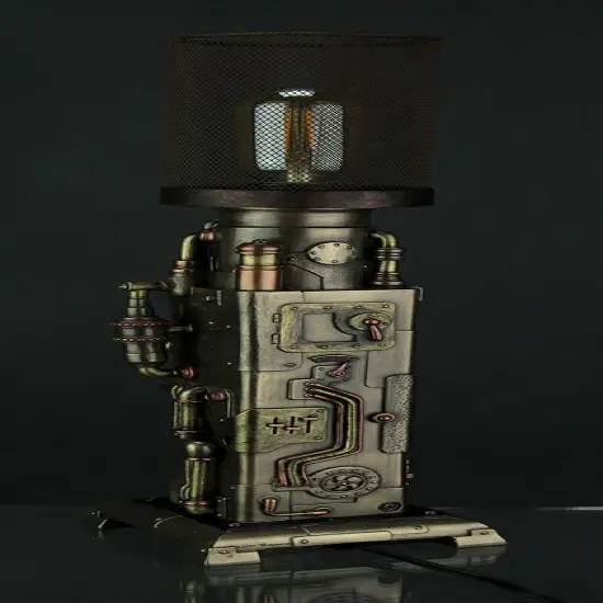 Steampunk Industrial Piping Tower Beacon Clock Mesh Table Lamp {4}