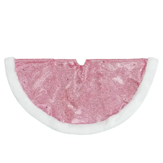 Northlight 20" Pink Glittered Mini Christmas Tree Skirt with White Fur Trim {6}