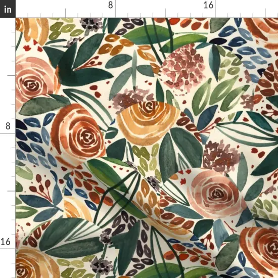 Various Fabrics by the Yard or Fat Quarter Boho Watercolor Roses Floral Medium Scale Multicolor Colorful Cream Botanical Peach Custom Printed Fabric by Spoonflower {2}