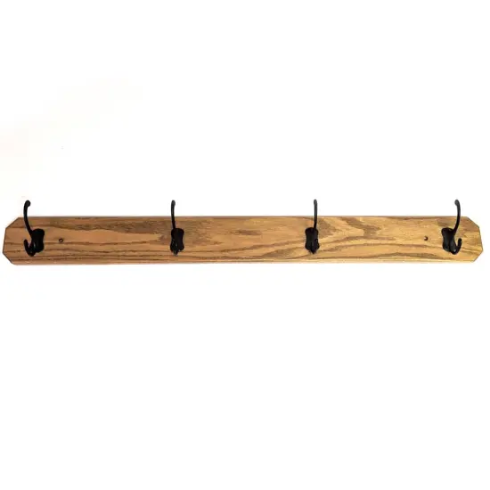 Amish Handmade Oak Wall Mount Board Space Saving Coat Rack 4 Metal Hook {1}