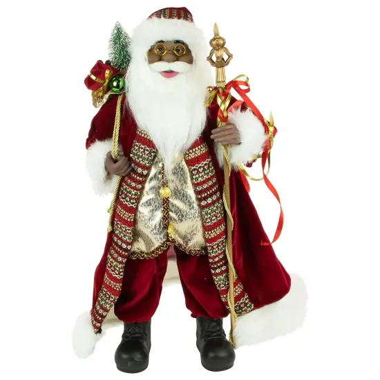 Northlight 24" African American Santa Claus with Gift Bag Christmas Figure Red {1}