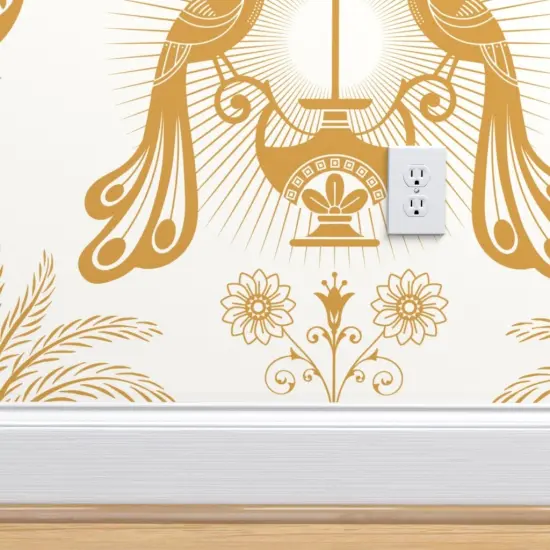 Pre-Pasted Wallpaper 2FT Wide Gold Peacock Mediterranean Toscana Golden Italian Villa Palm Garden Fruit Damask Floral Botanical Classical Large Scale Custom Pre-pasted Wallpaper by Spoonflower {4}