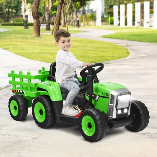 Iron Ride-On Tractor with Trailer, Music and Safety for Kids Green {4}