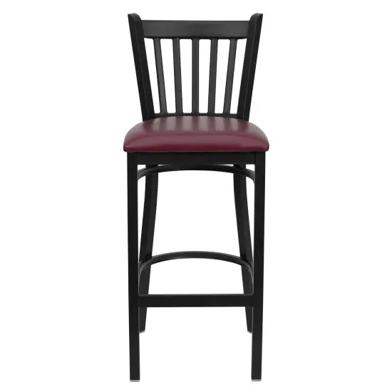 Emma and Oliver 2 Pack Vertical Back Metal Restaurant Barstool BurgVYL/BlackMetal {2}
