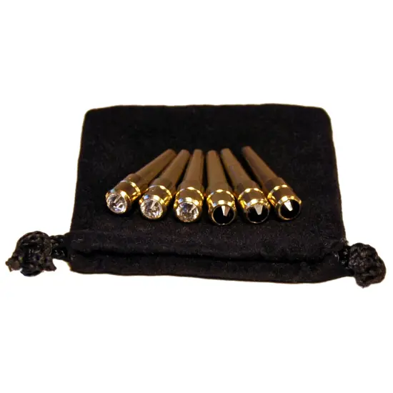 WE Games Brass Cribbage Pegs with Swarovski Austrian Crystals in Black and Clear - Velvet Pouch - Set of 6 (2 Colors, 3 Pegs in Each Color) {1}