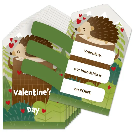 Big Dot of Happiness Forest Hedgehogs - Woodland Cards for Kids - Happy Valentine's Day Pull Tabs - Set of 12 {1}