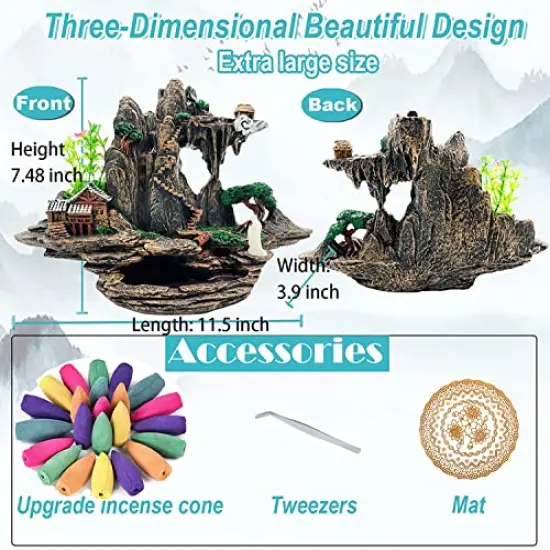 Mountain Waterfall Incense Burner,Backfall Incense Holder River, Incense Falls Meditation Decor for Room with Upgrade Incense Cones and Accessories {6}