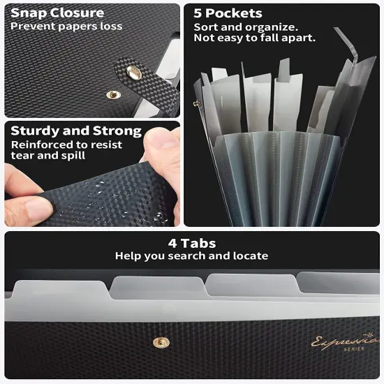 Expanding File Folder, Letter Size Accordion File Organizer, 5 Pocket Folders for Documents, Cute Folder with Labels, Portable Paper Organizer for School Office Supplies, A4 Size Grey {5}