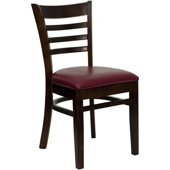 Emma and Oliver Ladder Back Wooden Restaurant Dining Chair BurgundyVinyl/Walnut {1}