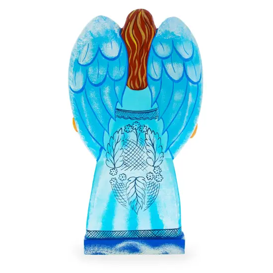 Angel Holding Heart w/ Nativity Scene Ukrainian Hand Carved Solid Wood Figurine 10 Inches {5}