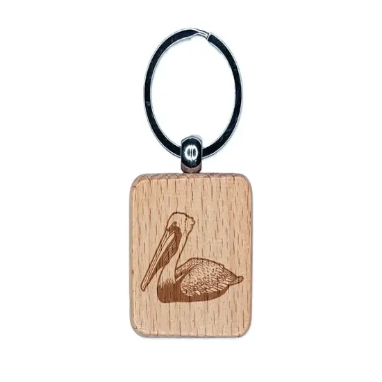 Brown Pelican Engraved Wood Square Keychain Tag Charm {1}