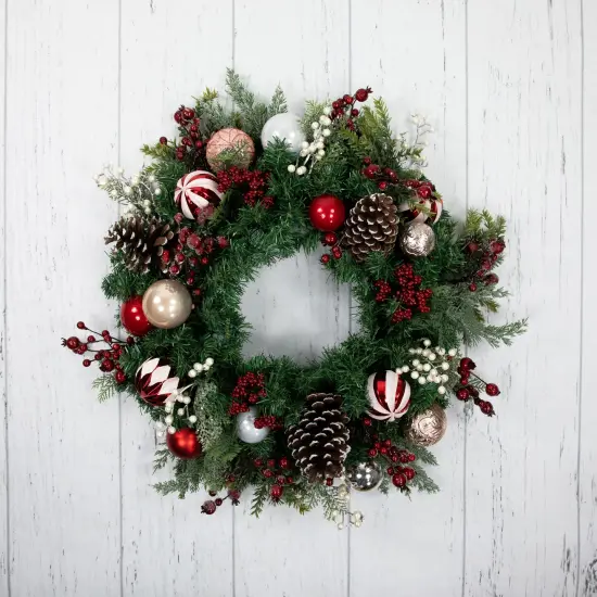 Northlight Ornaments and Pinecones Artificial Pine Christmas Wreath - Unlit - 28" Green {3}