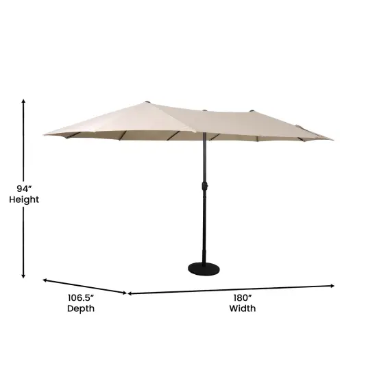 Merrick Lane Evanston 15 FT Triple Head Umbrella for Patio Use with Crank Handle, and Easy Lift Function Tan {5}