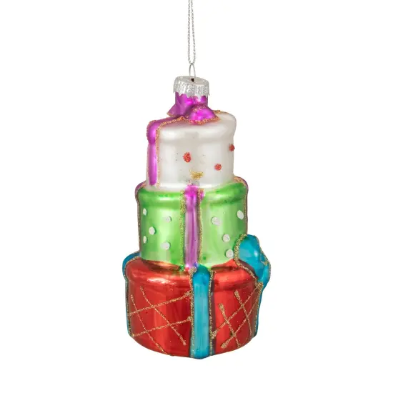 Northlight 4.5" Multi-Color Stacked Presents Glass Christmas Ornament Red {5}