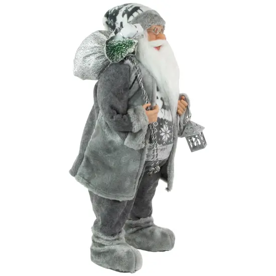Northlight 24" Gray and White Santa Claus with Lantern Christmas Figure {5}
