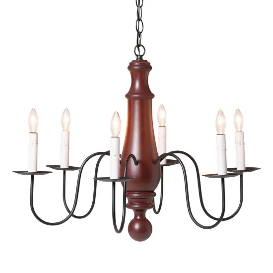 Irvins Country Tinware 6-Arm Large Norfolk Wood Chandelier in Rustic Red {1}