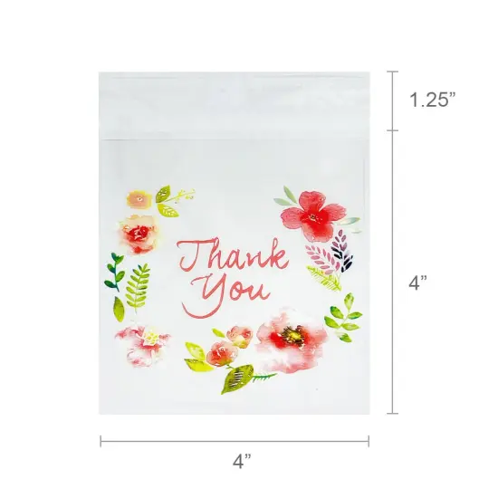 Wrapables Transparent Self-Adhesive 4" x 4" Candy and Cookie Bags, Favor Treat Bags for Parties and Wedding (200pcs) Thank You {4}