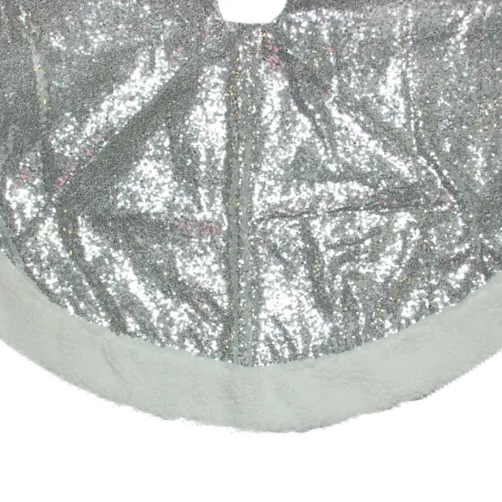 Northlight 47" Silver Sequins High Pile Fleece Border Christmas Tree Skirt {3}
