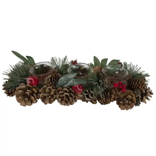 Northlight Glitter Pinecones and Red Berries Tealight Christmas Candle Holder - 15.25" {3}