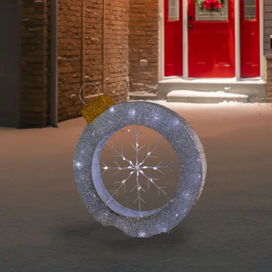 Northlight LED Lighted Silver Tinsel Ornament with Snowflake Outdoor Christmas Decoration - 21.5" {3}