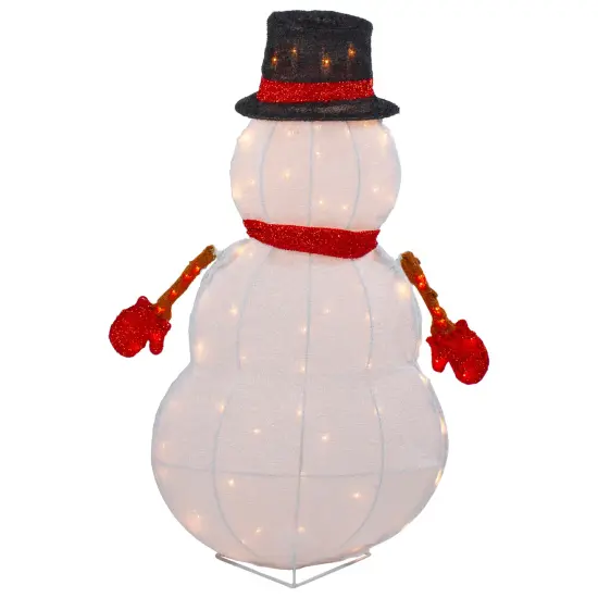 Northlight 32" Lighted 3D Chenille Snowman in Top Hat Outdoor Christmas Decoration White {7}
