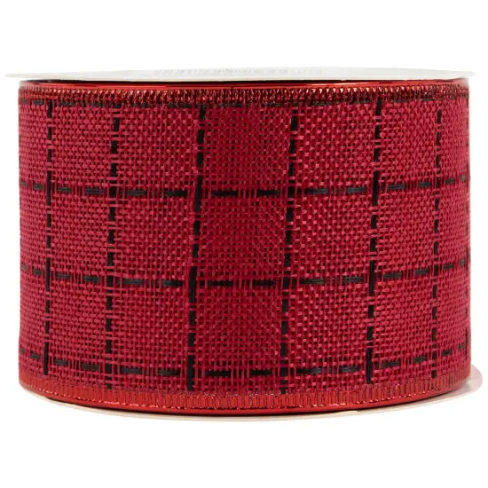 Northlight Red Woven Square Plaid Wired Craft Christmas Ribbon 2.5" x 10 Yards {5}